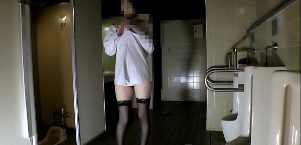  Japanese slut masturbate and fucked in public bathroom